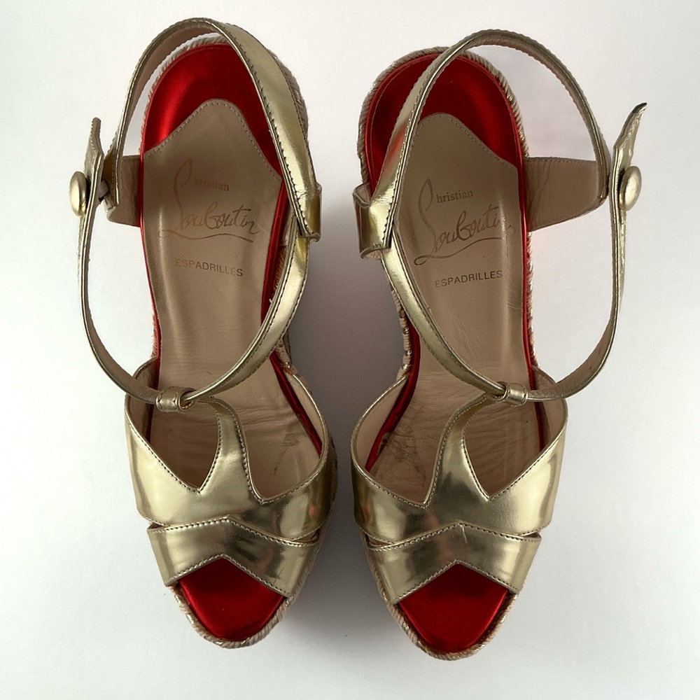 Christian Louboutin Trotolita Metallic Gold Wedge Sandals - Picture 3 of 11